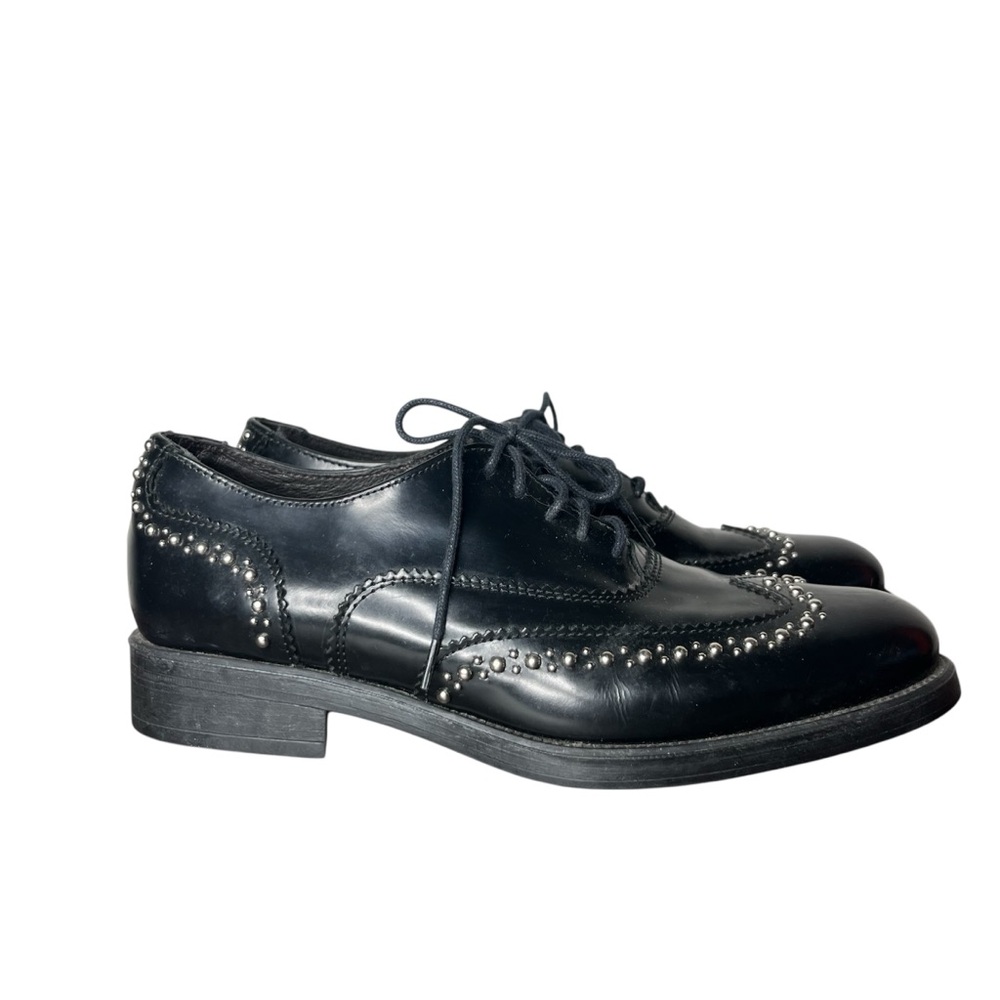 Boemos Italian Black Leather Studded Wingtip Oxford Classic Office Goth EU 38